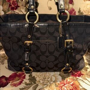 Coach Signature Tote Bag Purse‎ Black Hand Bag Fobo 10384 Classic